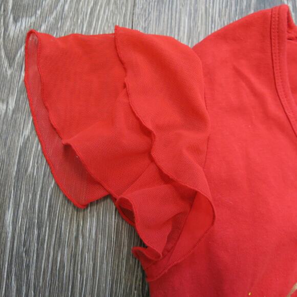 BABY PHAT Flutter Sparkle Top Size L Girls Ruffle Sleeve Gold Red Y2K Hip Hop - Picture 6 of 9